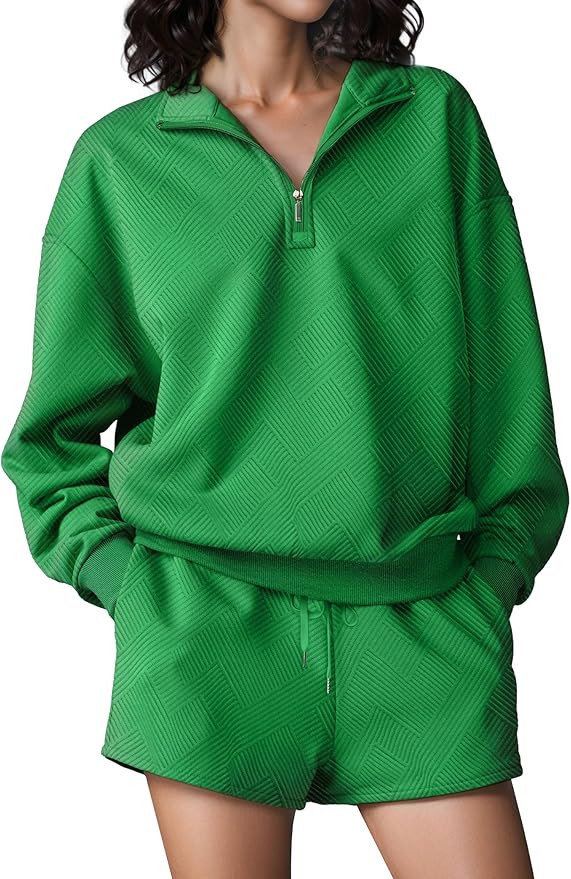 SHESHOW Fall Outfits for Women 2025 Fashion Quarter Zipper Sweatshirt Shorts Sweatsuits 2 Piece S... | Amazon (US)