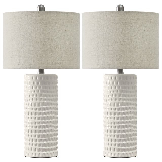 Oneach Ceramic Table Lamps Set of 2 for Living Room Bedroom Study 24.5" Modern White Bedside Nigh... | Walmart (US)