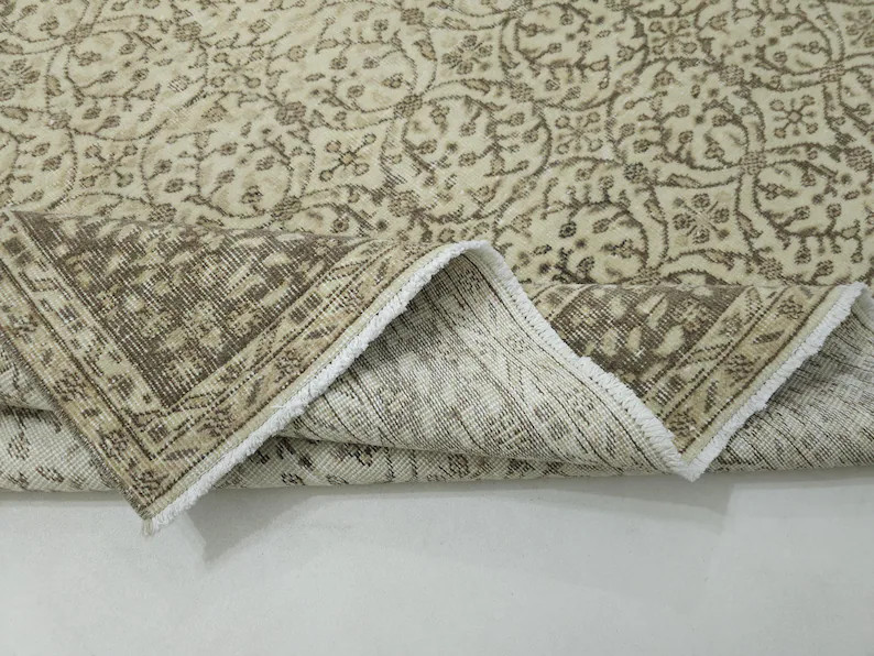 8x10 Vintage Floral Rug: Beige & Brown Hand-Woven Wool Area Carpet ( 7.1 x 10.5 ft ) | Etsy (Global)