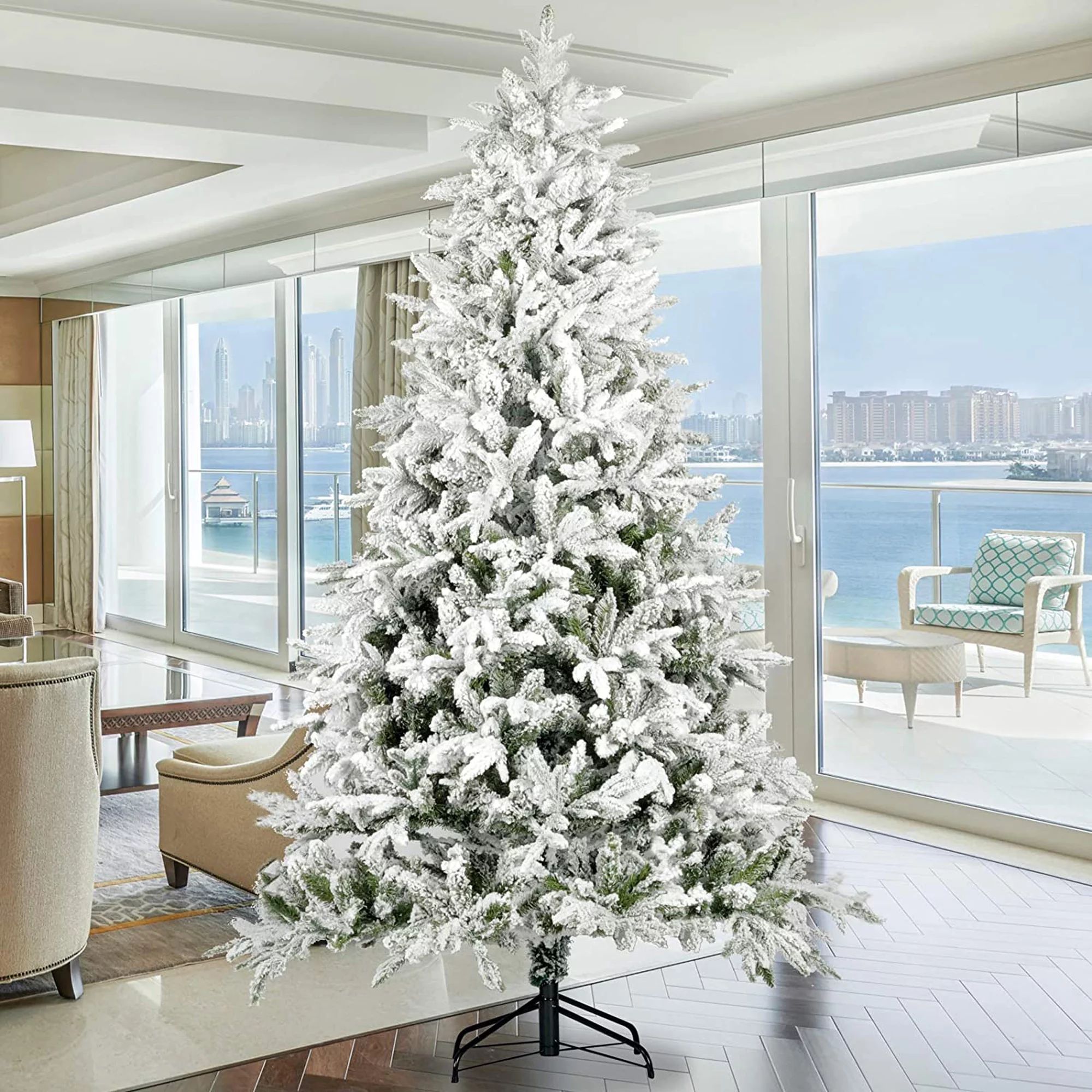 SESSLIFE 7ft Artificial Christmas Tree with 1100 Snow Dusted Tips, Fake Snow Christmas Tree, TE11... | Walmart (US)