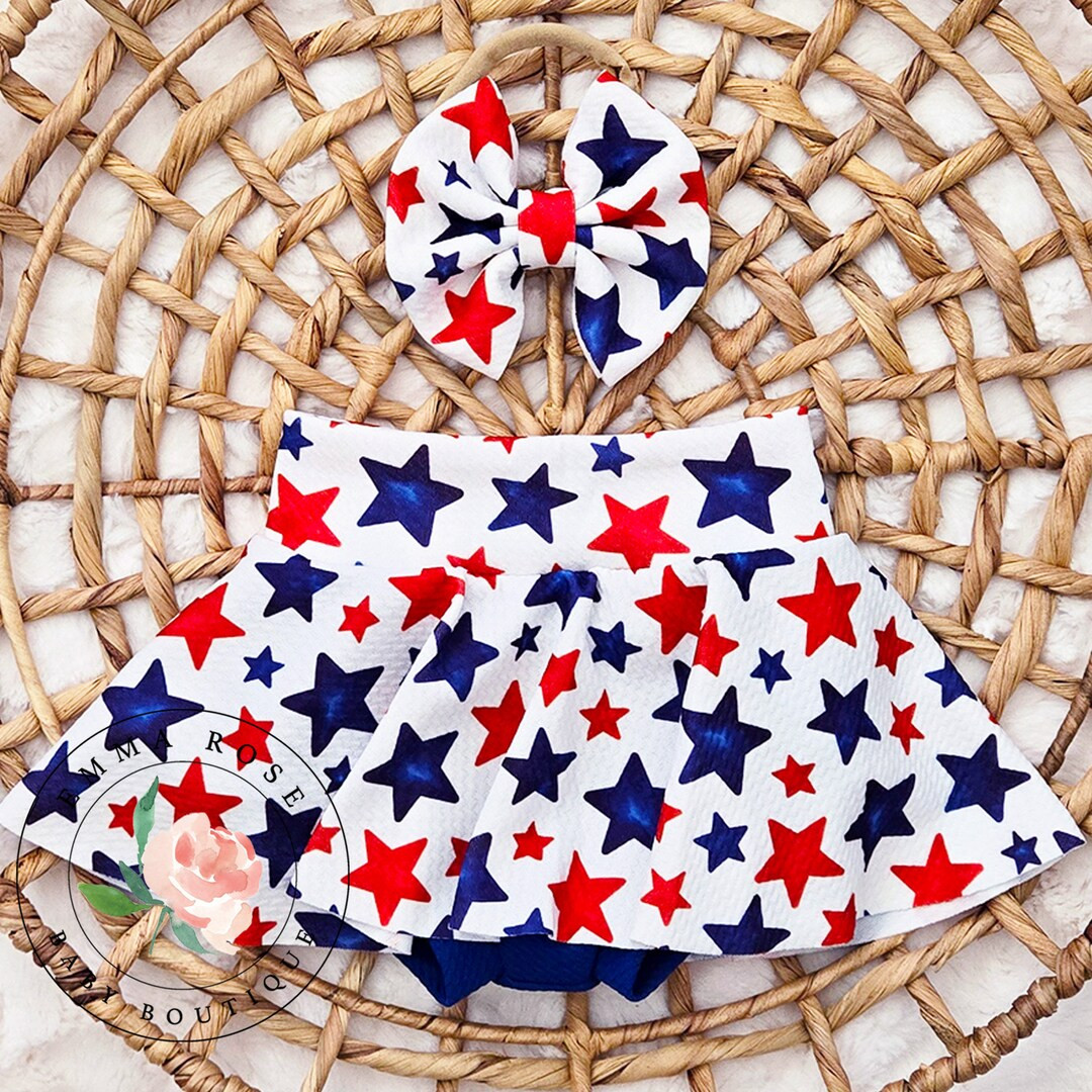 Red White and Blue Stars Skirt, Stars Skirted Bummies, 4th of July Skirt, 4th of July Outfit, 4th... | Etsy (US)