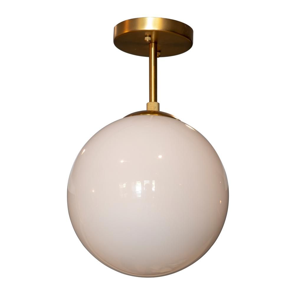 Decor Therapy Michael 1-Light Antique Brass with Milk Glass Semi Flush Mount Ceiling Light | The Home Depot