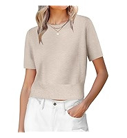 ANRABESS Womens Short Sleeve Sweaters Cropped Crew Neck Business Casual Lightweight Sweater Tops ... | Amazon (US)