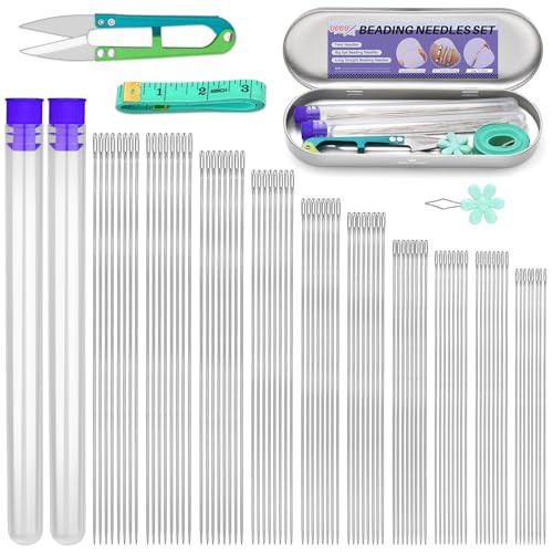 UOOU 102 Pcs Beading Needles, Bead Needles for Jewelry Making, Size 10-12 Extra Straight Fine Seed Beads Needles for Embroidery Jewelry Making | Amazon (US)