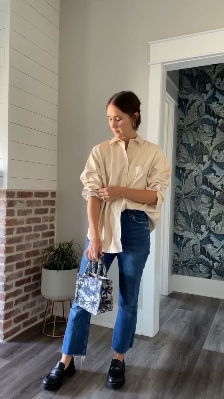 Why yes, faux leather is a fall essential. This button down from Target is under $30 & can be styled multiple ways. Also comes in dark brown! I sized up one size for an oversized look, but technically it would be TTS. #fauxleather #falloutfits #fall #jeans #abercrombiejeans #falltrends #loafers #target #targetfinds 

#LTKworkwear #LTKstyletip #LTKunder50