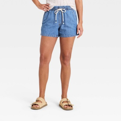 Women's Mid-Rise Linen-Blend Pull-On Beach Denim Shorts - Universal Thread™ Medium Wash 3X | Target