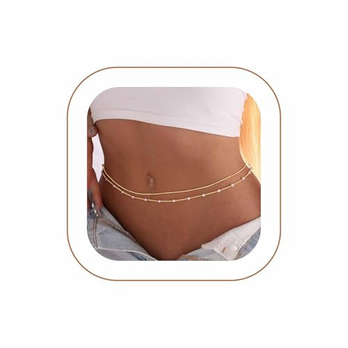Rotnso 14K Gold Plated Body Chains Dainty Boho Layered Beach Waist Pearl Bead Chain Adjustable Bikini Belly Chain Jewelry Accessories for Women Sexy | Amazon (US)