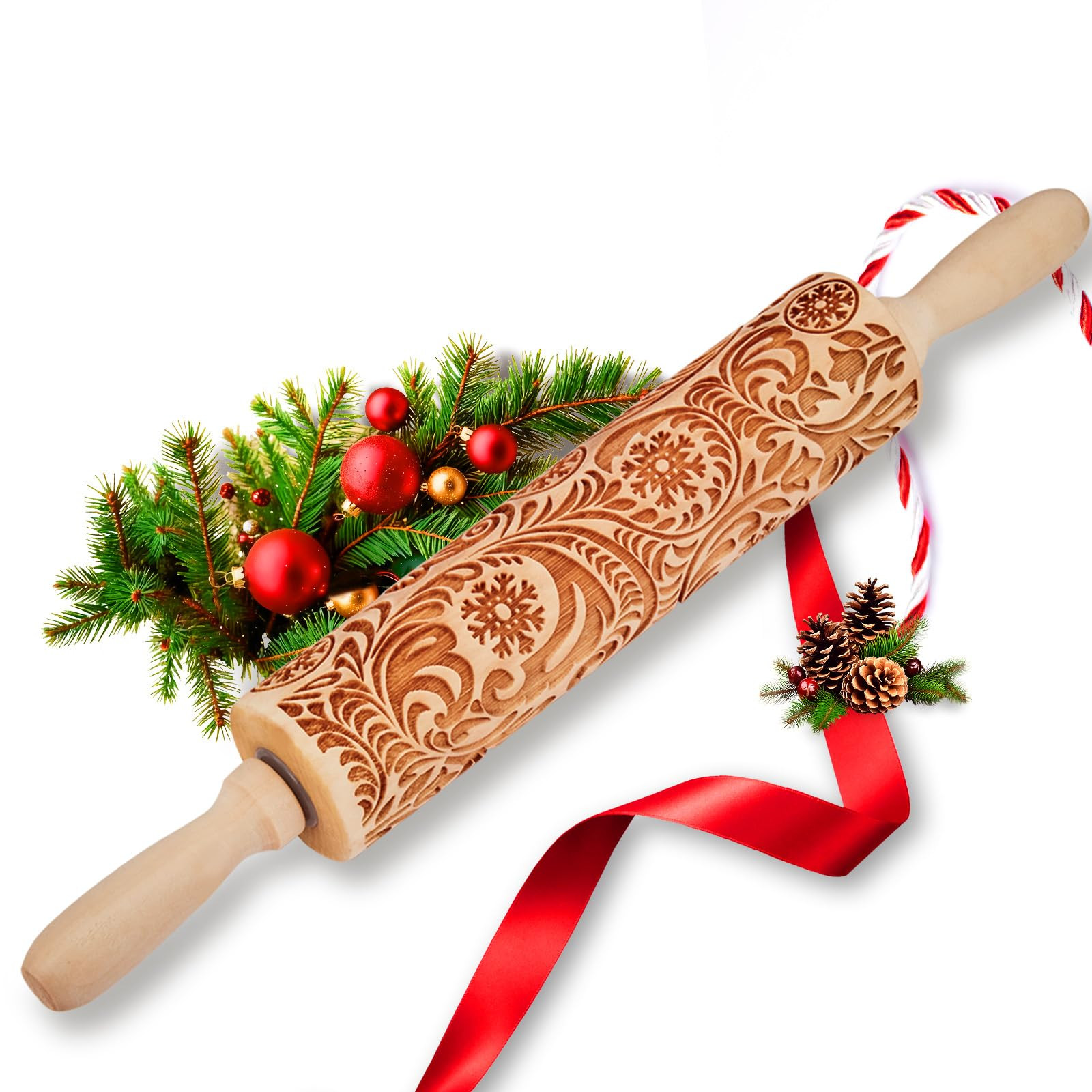 Christmas Gifts Wooden Embossed Rolling Pin for Baking, Stocking Stuffers Gifts for Women, Deep E... | Amazon (US)