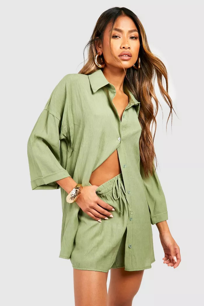 Textured Crinkle Oversized Shirt & Shorts Set | Boohoo.com (UK & IE)