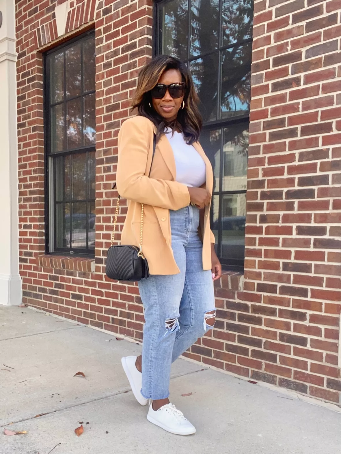 light brown blazer outfit women's