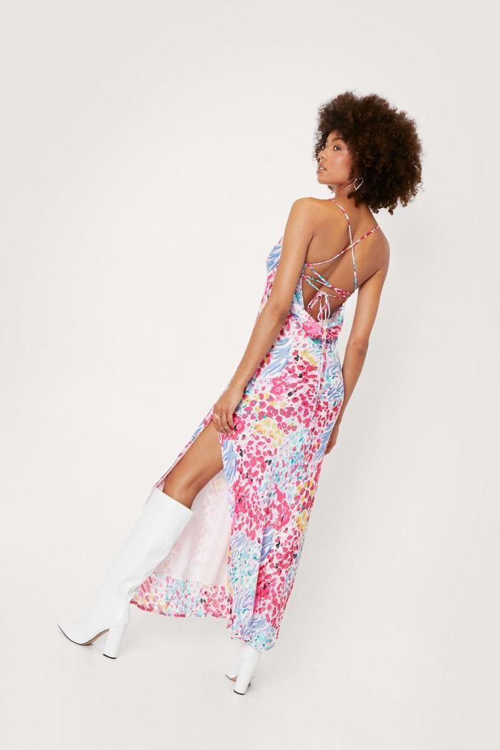 Abstract Print Satin Maxi Slip Dress | NastyGal (UK, IE)