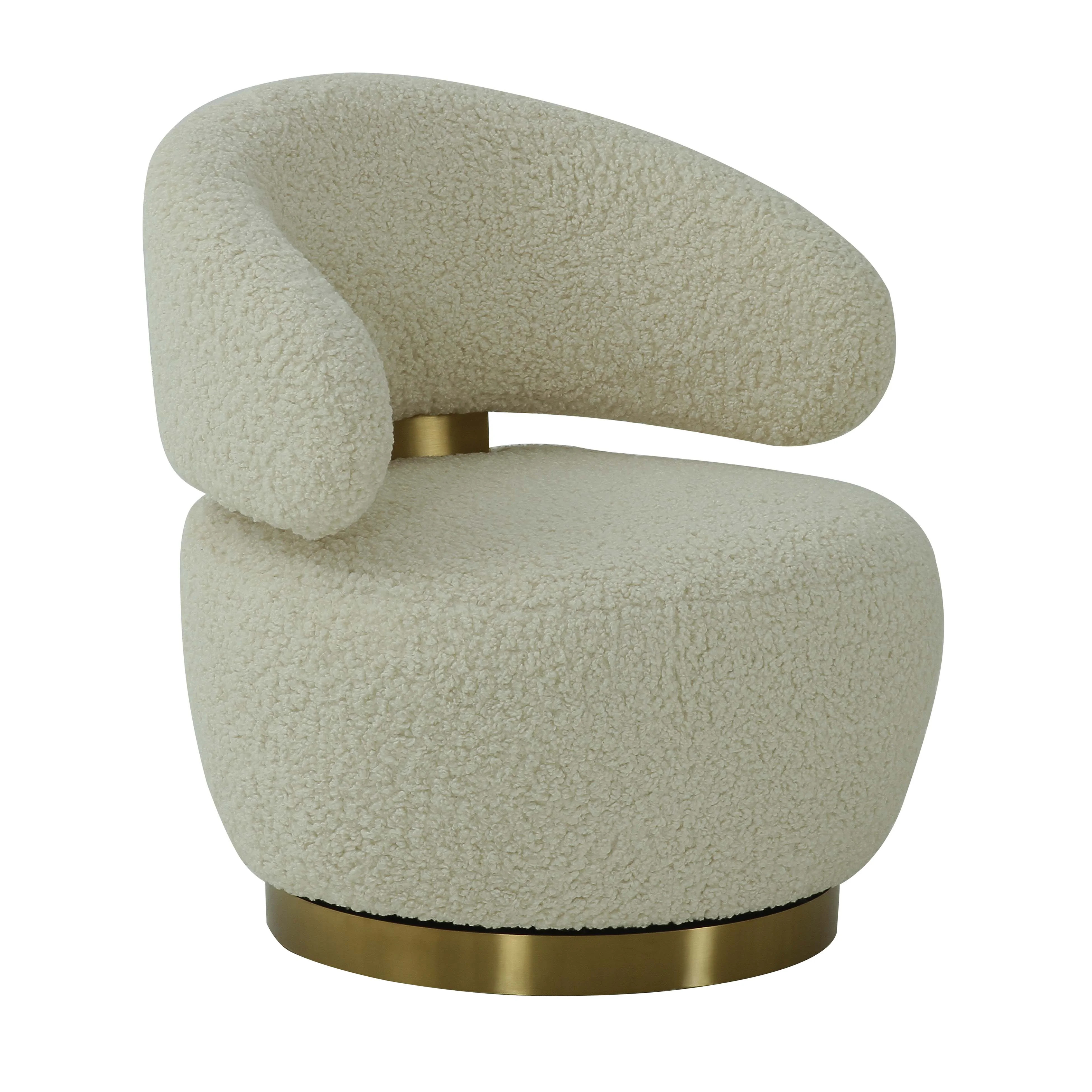 TOV Furniture Austin Beige Faux Shearling Swivel Chair with Brass Base | Walmart (US)
