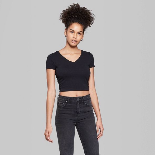 Women's Short Sleeve V-Neck Cropped T-Shirt - Wild Fable™ (Regular & Plus) | Target
