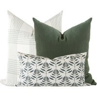 Green Plaid Pillow Cover, Floral Pillow, Christmas Set, Couch Throw Pillows Combo Linen | Etsy (US)