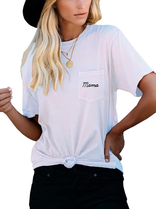 Younsuer Womens Mama Graphic T Shirt Short Sleeve Crew Neck Cotton Casual Pocket Tee Tops | Amazon (US)