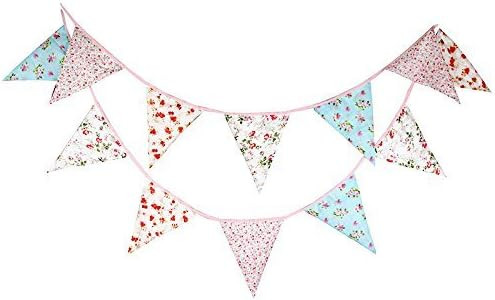 Double Sided 3.7M/12 Feet Floral Bunting Banner Pennant Garland Large Size Triangle Flag Vintage ... | Amazon (US)