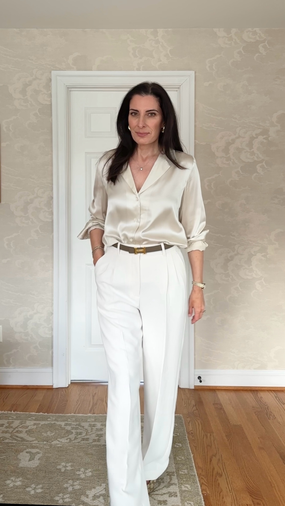 Silk shirt and wide leg pants for date night 

#LTKMidsize #LTKStyleTip #LTKOver40