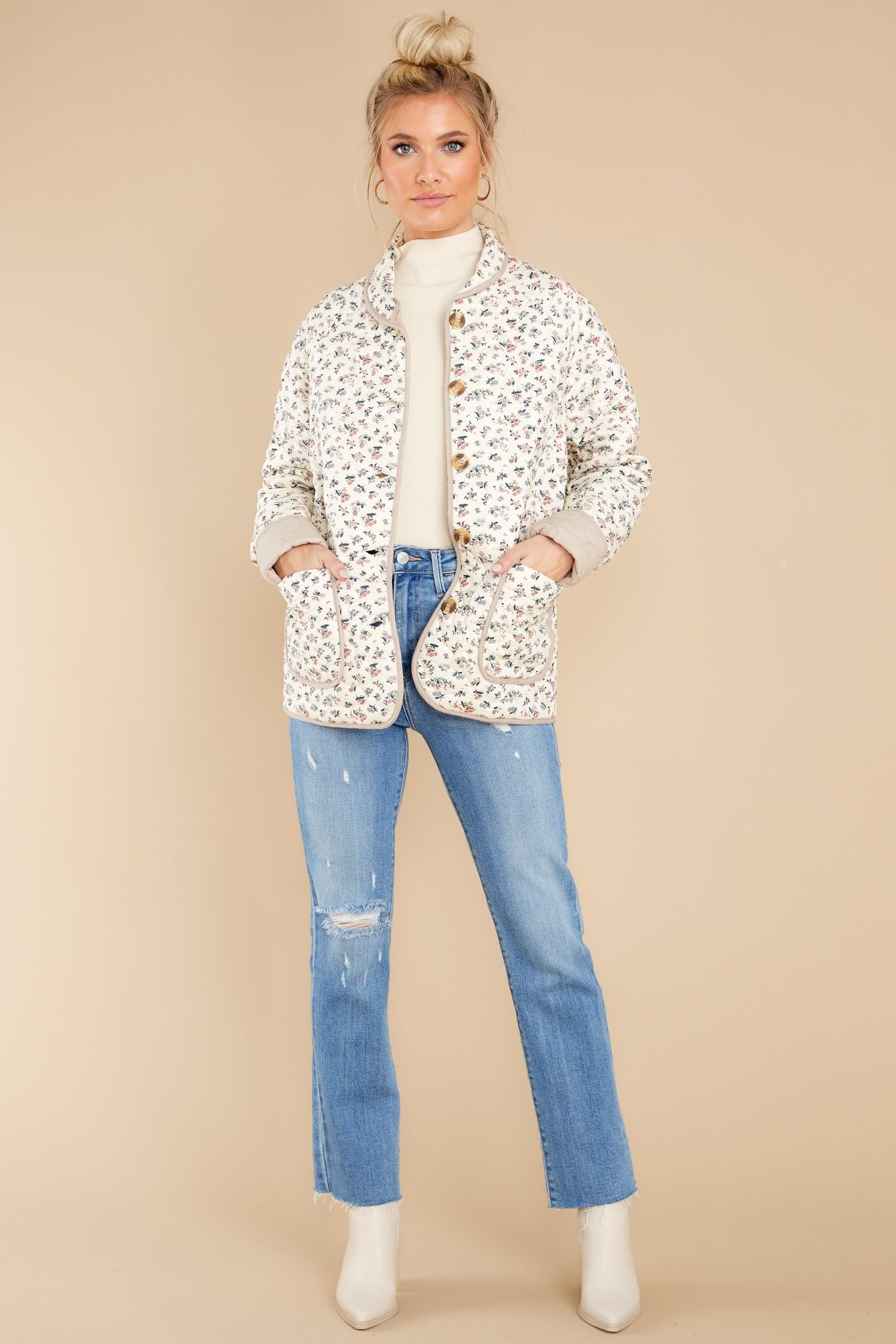 Grow For It Ivory Floral Print Jacket | Red Dress 