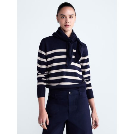 Free Assembly Women's and Women's Plus Cropped Crewneck Sweater with Scarf, Lightweight, Sizes XS-4X | Walmart (US)