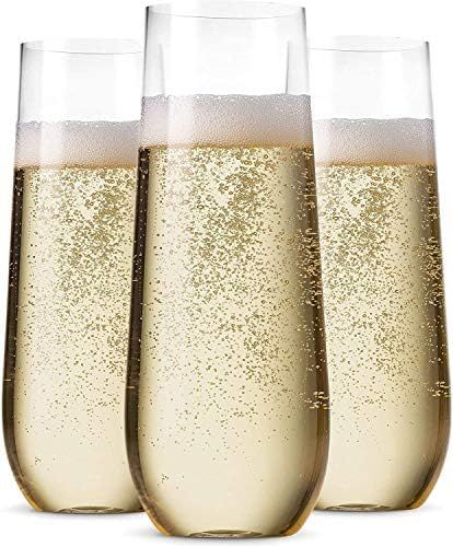 48 Pack Stemless Plastic Champagne Flutes Disposable 9 Oz Clear Plastic Toasting Glasses Shatterproo | Amazon (US)