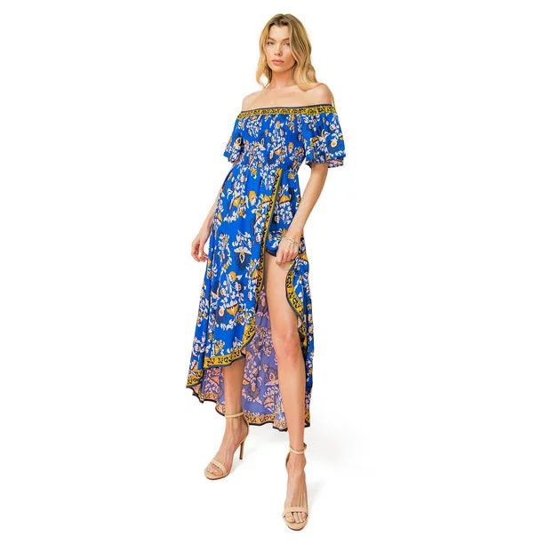 Flying Tomato Free Market Women's Juniors Floral Off Shoulder Smocked Dress | Walmart (US)