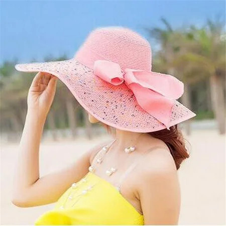 Sun Cap for Men Women Unisex Summer Style Women Colorful Big Brim Straw Bow Hat Sun Floppy Wide Brim | Walmart (US)