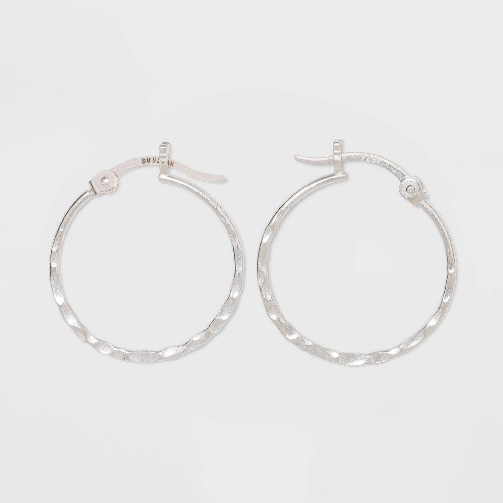 Sterling Silver Small Hammered Round Click Top Hoop Earrings - Universal Thread Silver | Target