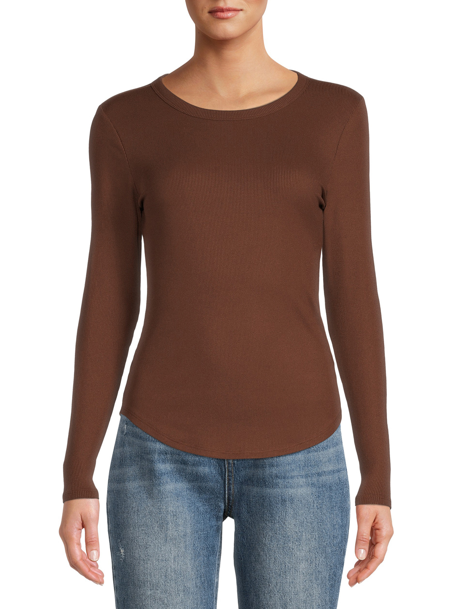 No Boundaries Juniors' Ribbed Crewneck Tee with Long Sleeves | Walmart (US)