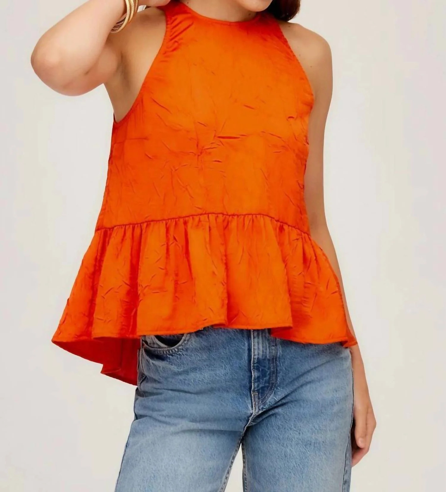 Floren Ruffle Hem Top In Bright Orange | Shop Simon