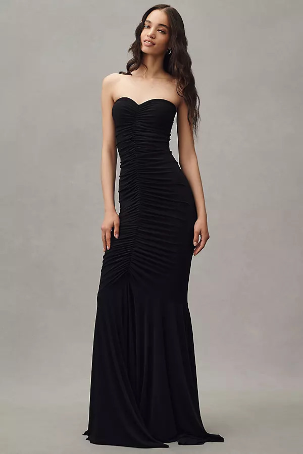 Strapless Sweetheart Shirred Front Fishtail Maxi Dress | Anthropologie (US)
