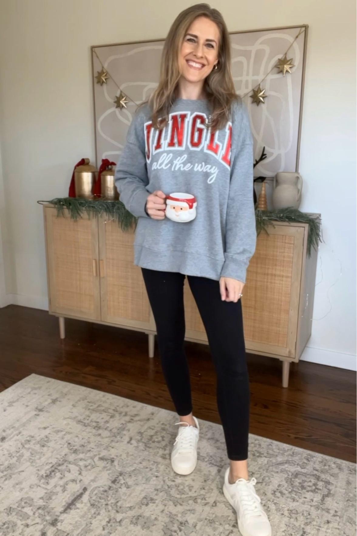 Walmart $10 Christmas sweatshirts, cozy fleece inside, I sized up to large for this fit. #walmartholiday #walmartfinds #walmartfashion 

#LTKFindsUnder50 #LTKOver40 #LTKHoliday