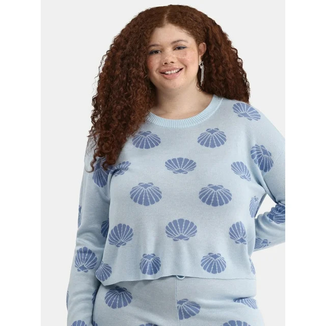 No Boundaries Intarsia Knit Top Coverup with Long Sleeves, Women's | Walmart (US)
