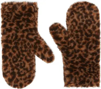 Leopard Print Alpaca, Virgin Wool & Silk Mittens | Nordstrom