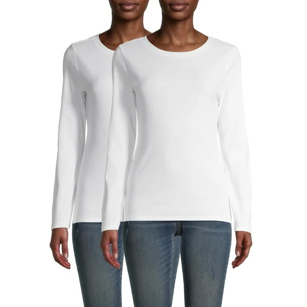 Time and Tru Women's Pullover Slim T-Shirt with Long Sleeves, 2 Pack - Walmart.com | Walmart (US)