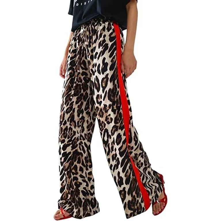 Arlun Women's Cheetah Print Wide Leg Baggy Pants Y2k Side Splicing Design Elastic Drawstring High... | Walmart (US)