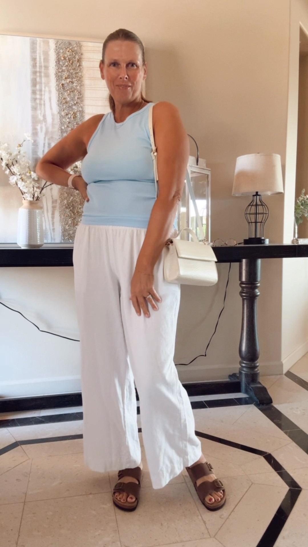 Classic style, white linen pants and a cute tank 

Linen pants outfit, spring outfit, summer outfit, European summer vibes, easy casual look, effortless style 

#LTKOver40 #LTKootd #LTKSeasonal