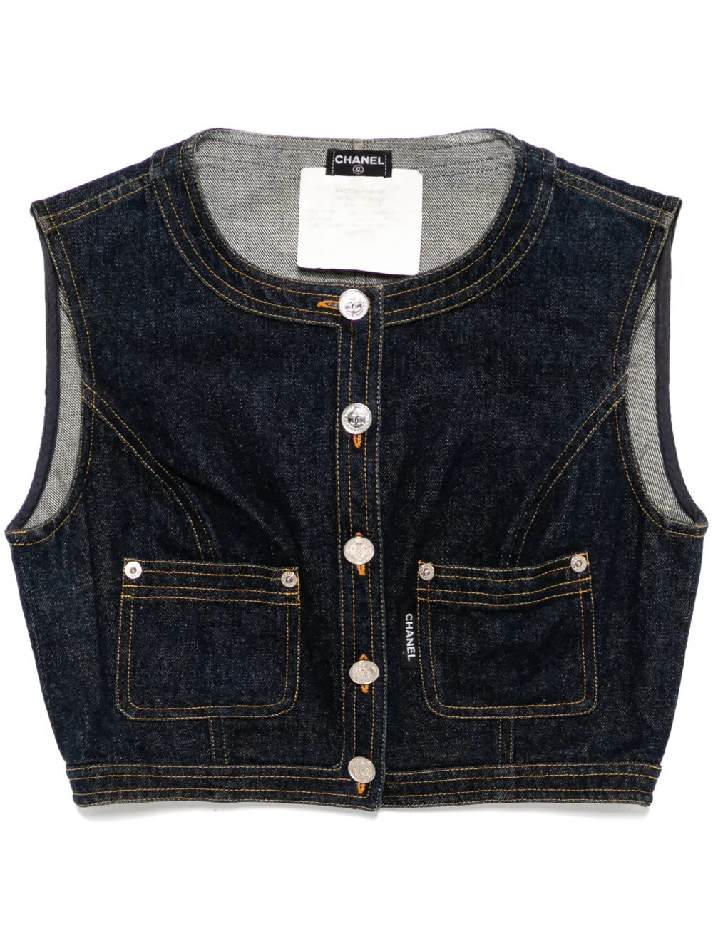 CHANEL Pre-Owned 1990-2000s Sleeveless Vest Denim Jacket - Blue | Farfetch Global