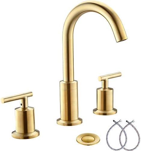 Brushed Gold 3 Hole Widespread 2 Handle Bathroom Faucet, 360 Swivel High Arc Vanity Faucet by phiest | Amazon (US)