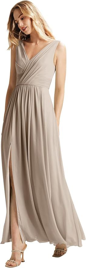 ALICEPUB Double V Neck Chiffon Bridesmaid Dresses Long for Women Formal Party Dress with Slit for... | Amazon (US)