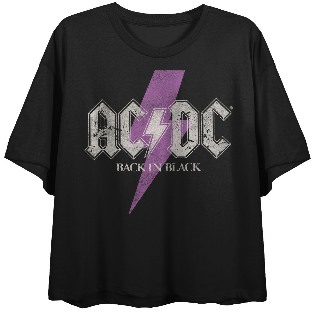 ACDC Back In Black Purple Lightning Bolt Logo Women's Black Cropped Tee | Target