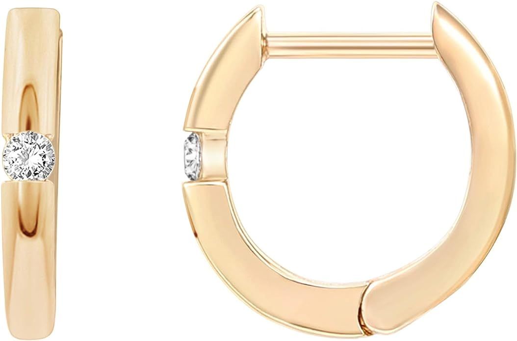 PAVOI 14K Gold Plated Sterling Silver Cubic Zirconia Huggie Hoop Earrings for Women | Amazon (US)