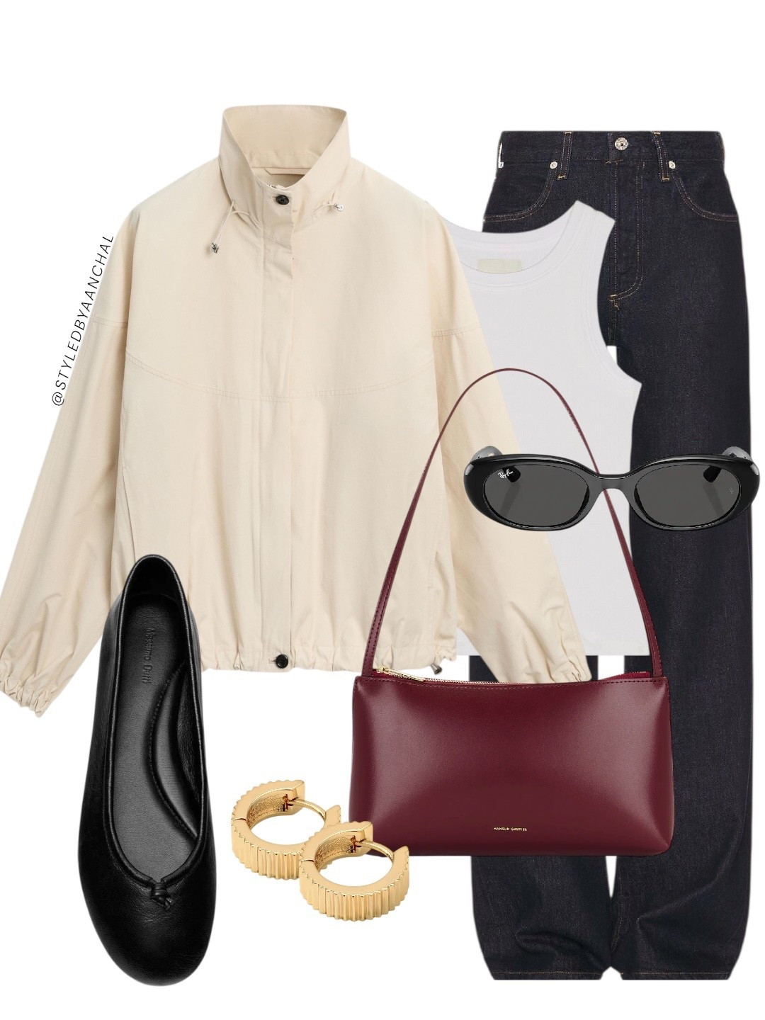 Modern chic outfit with a pop of red


Red bag
Revolve
Black ballet flats 
High neck bomber jacket
Dark denim jeans
White tank top
Gold earrings 

#LTKvlog #LTKdayinmylife #LTKootd