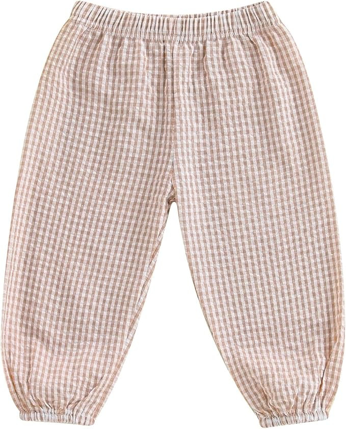 Toddler Baby Girl Boy Cotton Linen Pants Plaid Elastic Jogger Gingham Lantern Long Pants Summer F... | Amazon (US)