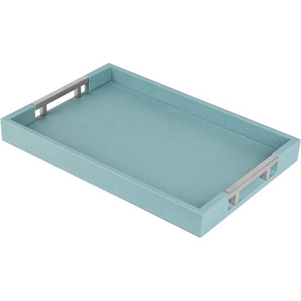 Modern Elegant 18"x12" Rectangle Light Baby Blue Glossy Shagreen Decorative Ottoman Coffee Table ... | Walmart (US)