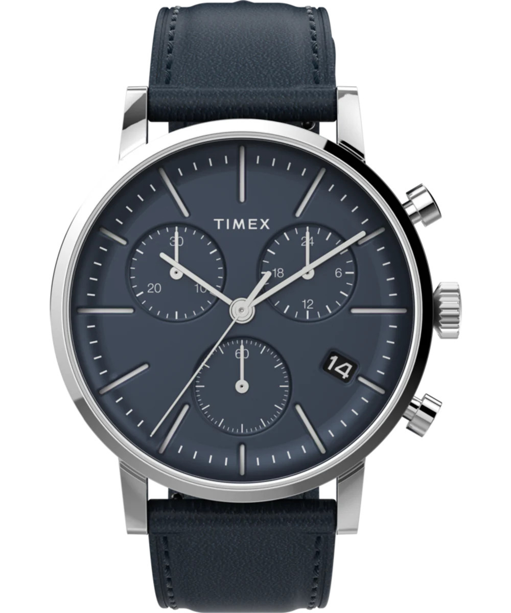 Midtown Chronograph 40mm Leather Strap Watch | Timex