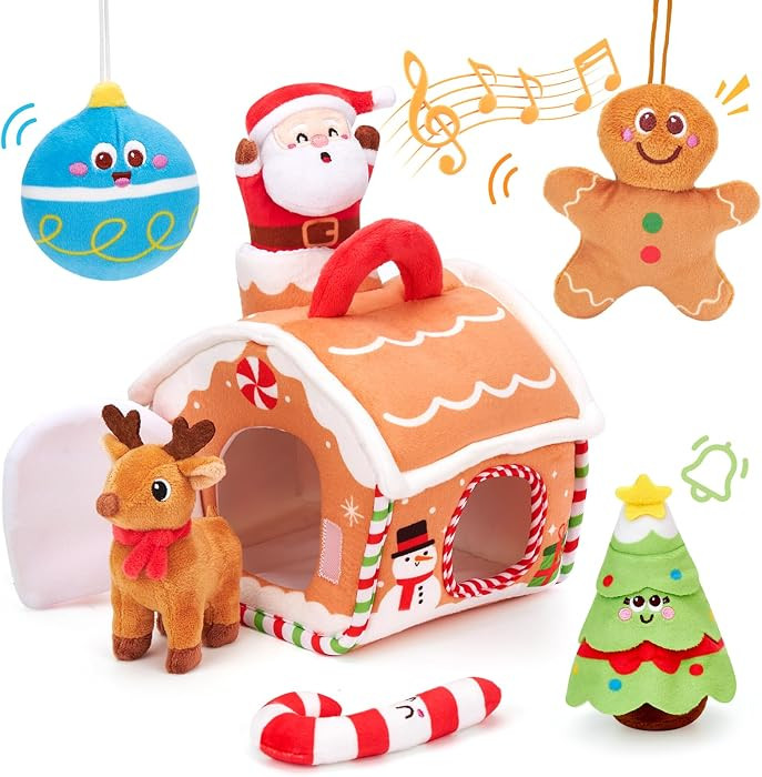 hahaland Baby Christmas Toy for 6 + 12 18 Months – Musical & Sensory Plush Christmas Toys Set w... | Amazon (US)