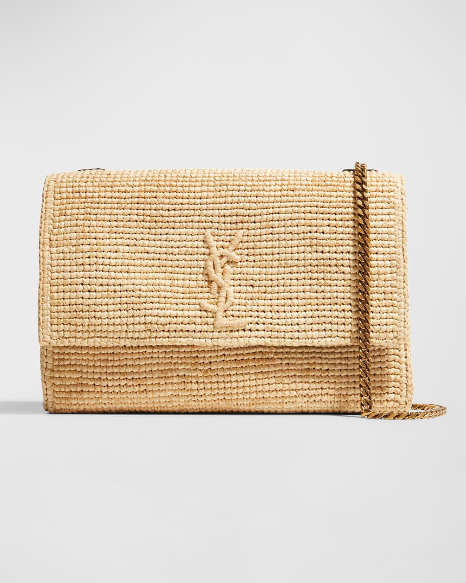 Saint Laurent Kate Medium YSL Reversible Raffia/Leather Crossbody Bag | Neiman Marcus