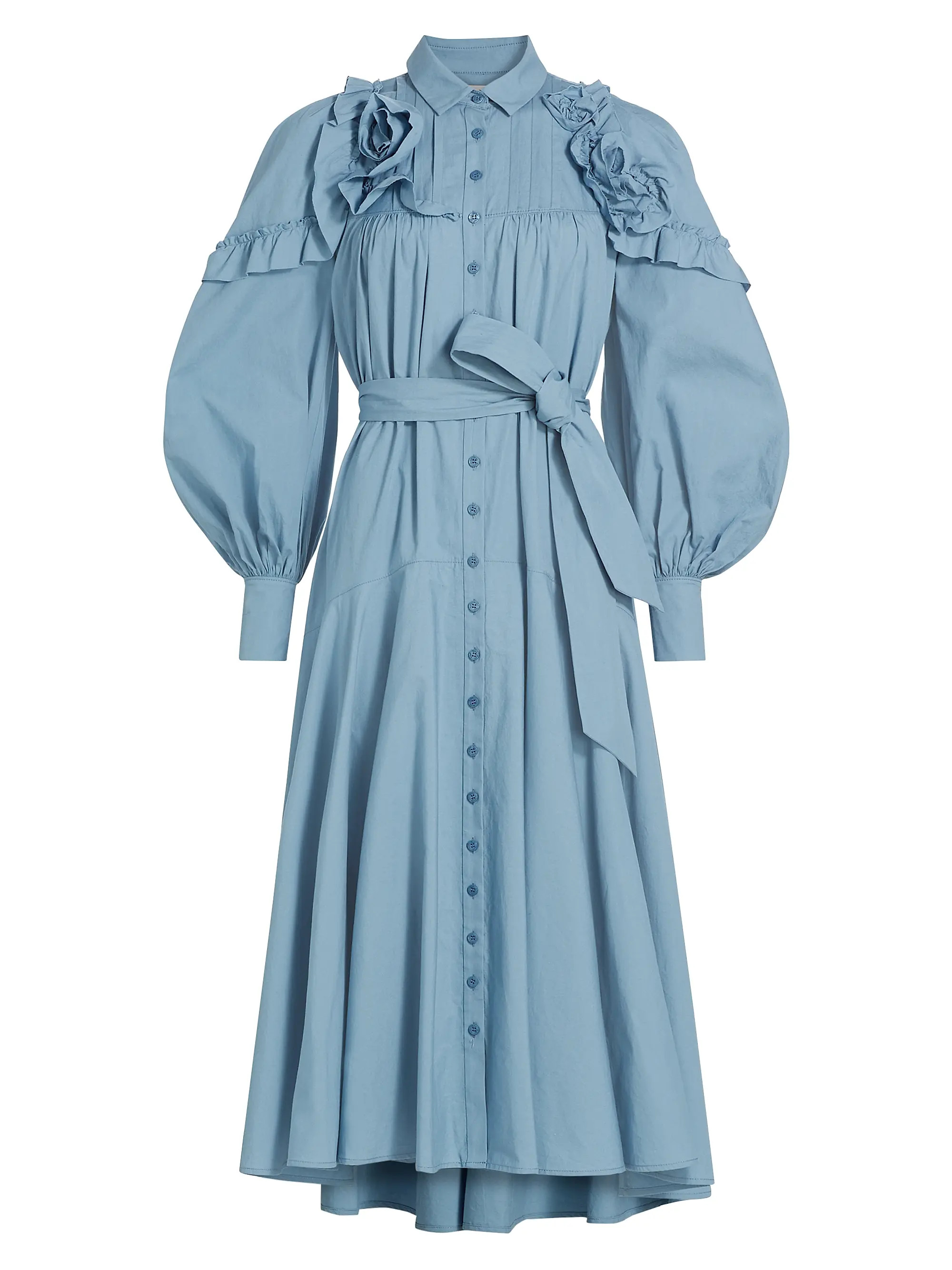 Cotton Balloon-Sleeve Midi Shirtdress | Saks Fifth Avenue