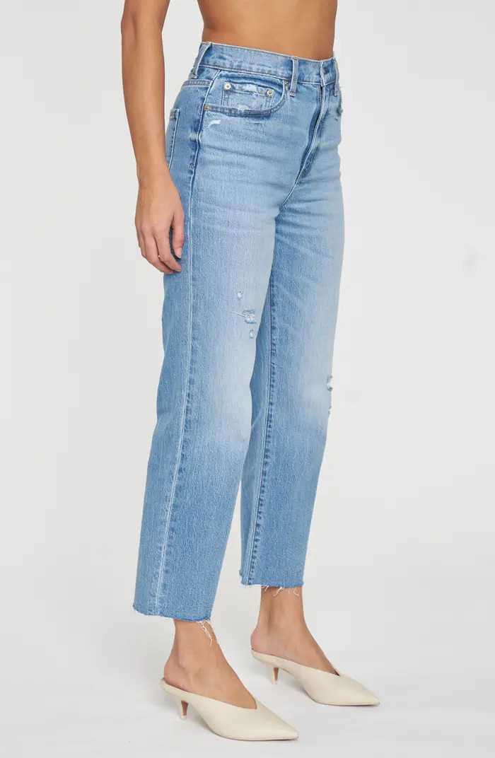 Sundaze Raw Hem High Waist Crop Straight Leg Jeans | Nordstrom