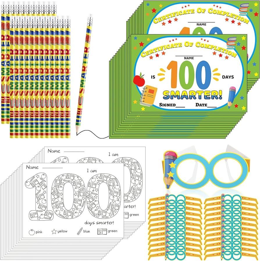 100 Pieces 100th Day of School Kit 100 Days Teacher Favor Kit Include 25 Pencils, 25 Color Pages,... | Amazon (US)